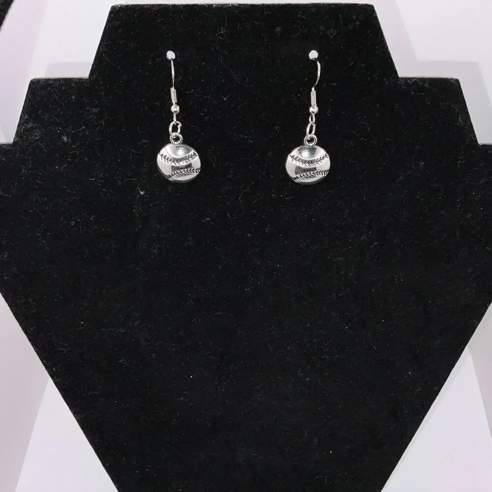 Baseball, Softball With Hook Earrings Shiny Finish Silver Play Ball New